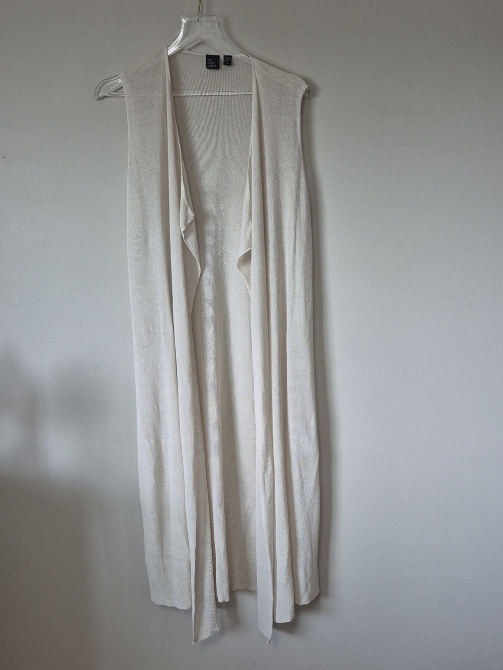 Eileen Fisher Cream Sleeveless Long Knit Linen Blend Vest Top Size M Layering